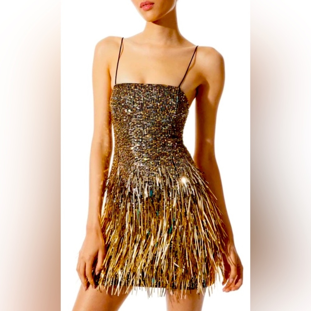 ALICE + OLIVIA Fifi Embellished GOLD Mini Cami Dress size 2